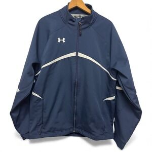 Under Armour Mens Navy Blue White Athletic Track‎ Jacket Full Zip Size Large